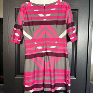 Eliza J Pink and Gray Geometric Midi Dress